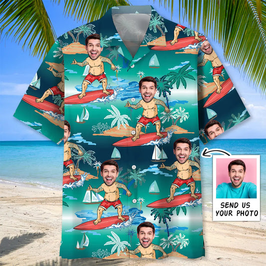 Hawaiian Shirt / Adults / S Funny Surfing Old Man Custom Photo Hawaiian Shirt