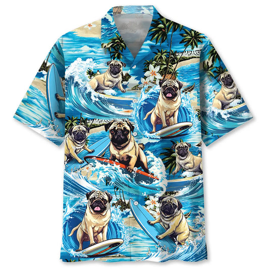 Hawaiian Shirt / Adults / S Funny Surfing Pug Hawaiian Shirt