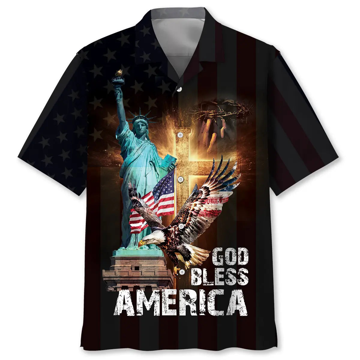 Hawaiian Shirt / Adults / S God Bless America Black Hawaiian Shirt