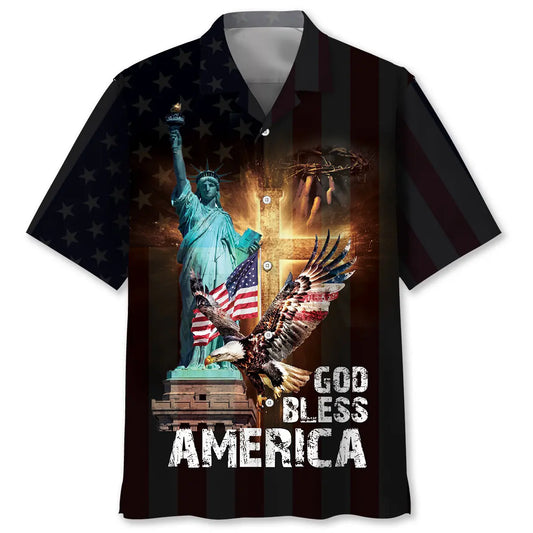 Hawaiian Shirt / Adults / S God Bless America Black Hawaiian Shirt