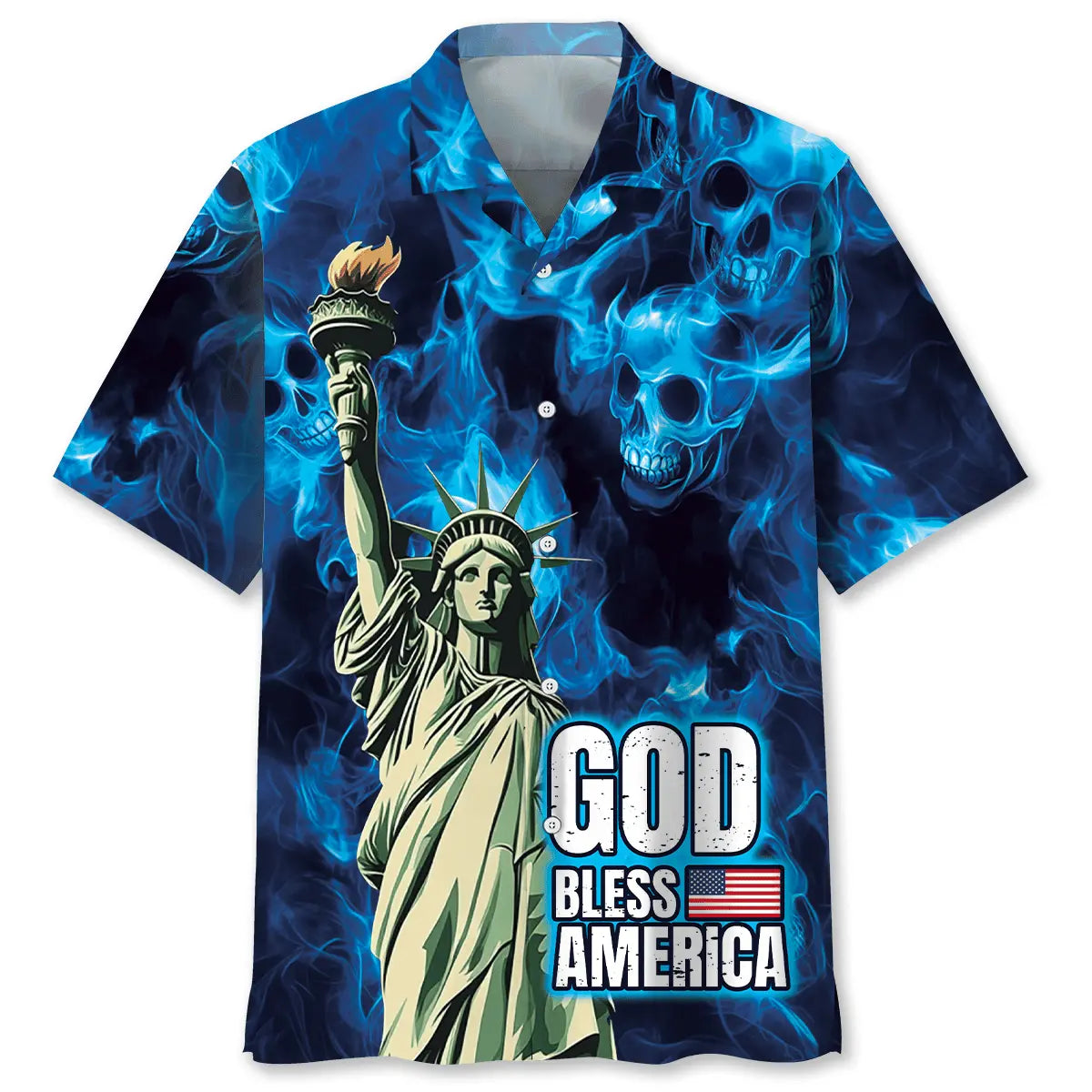 Hawaiian Shirt / Adults / S God Bless America Skull Hawaiian Shirt