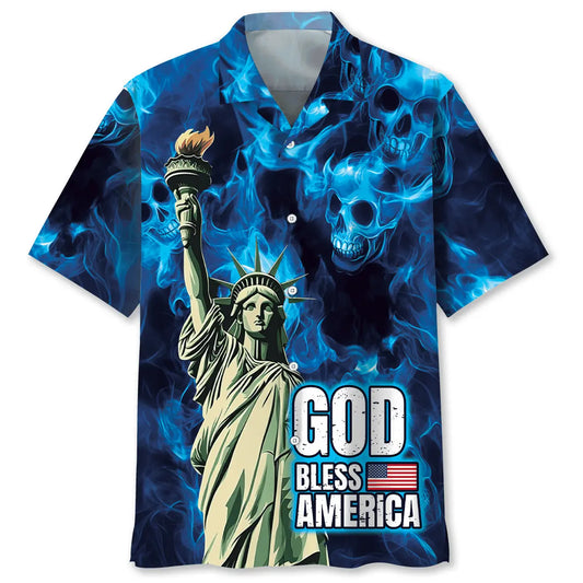 Hawaiian Shirt / Adults / S God Bless America Skull Hawaiian Shirt