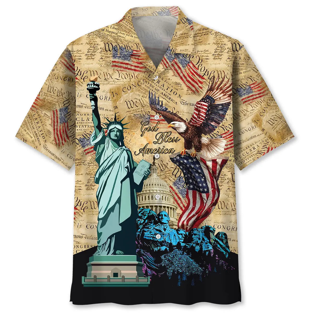 Hawaiian Shirt / Adults / S God Bless America Vintage Paper Hawaiian Shirt