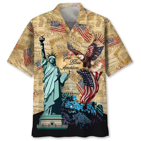 Hawaiian Shirt / Adults / S God Bless America Vintage Paper Hawaiian Shirt