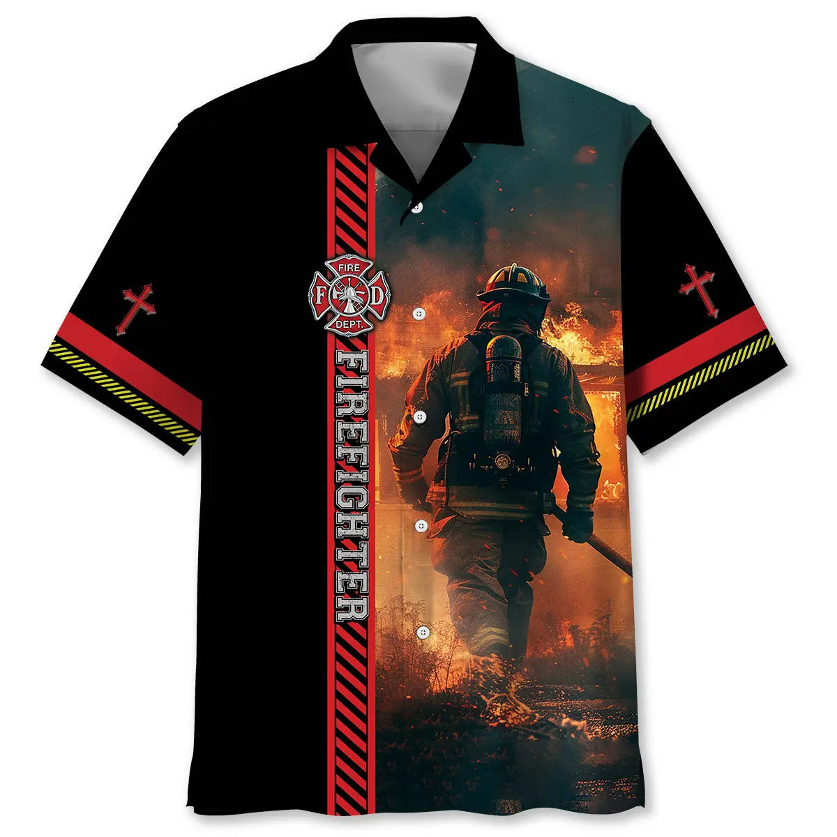 Hawaiian Shirt / Adults / S God Bless Firefighter Hawaiian Shirt