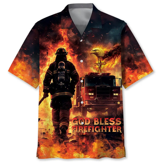 Hawaiian Shirt / Adults / S God Bless Firefighter Hawaiian Shirt