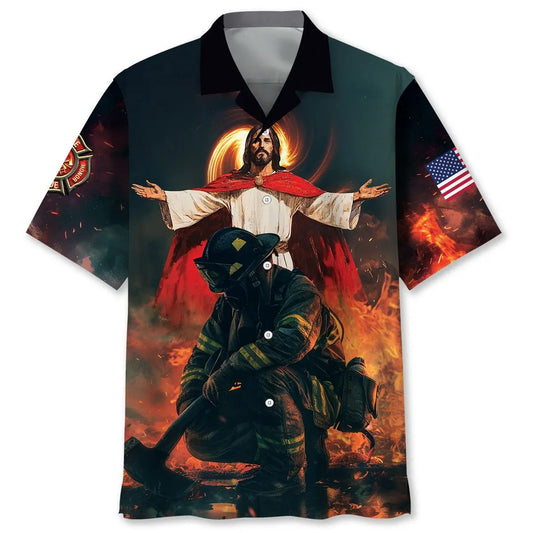 Hawaiian Shirt / Adults / S God Bless Firefighters Hawaiian Shirt