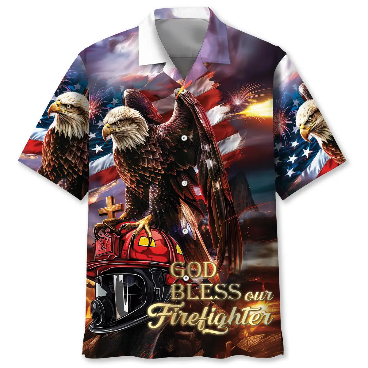 Hawaiian Shirt / Adults / S God Bless Our Firefighter Hawaiian Shirt