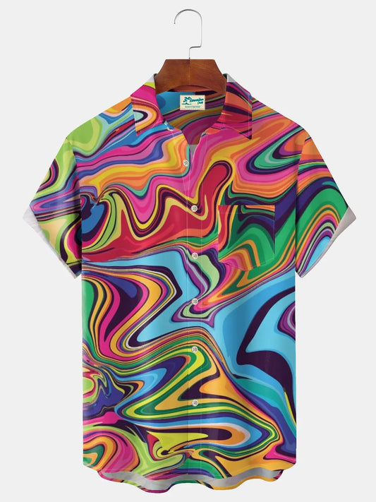 Hawaiian Shirt / Adults / S Gradient Color Art Psychedelic Line Men's Hawaii Aloha Hawaiian Shirt