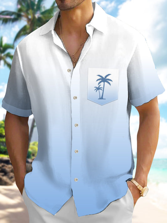 Hawaiian Shirt / Adults / S Gradient Solid Color Basic Hawaiian Coconut Tree Vacation Hawaiian Shirt