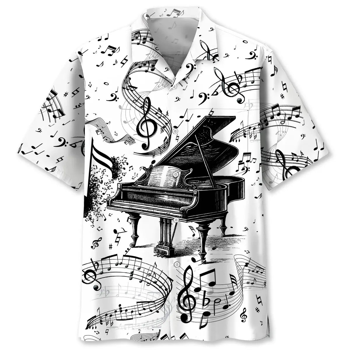 Hawaiian Shirt / Adults / S Grand Piano Black White Hawaiian Shirt Pocket