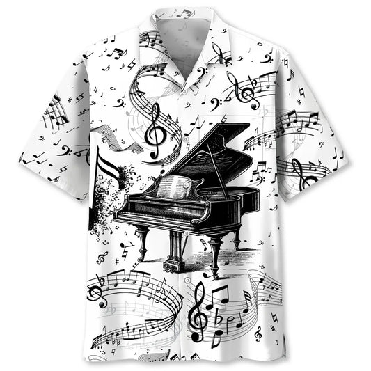 Hawaiian Shirt / Adults / S Grand Piano Black White Hawaiian Shirt Pocket