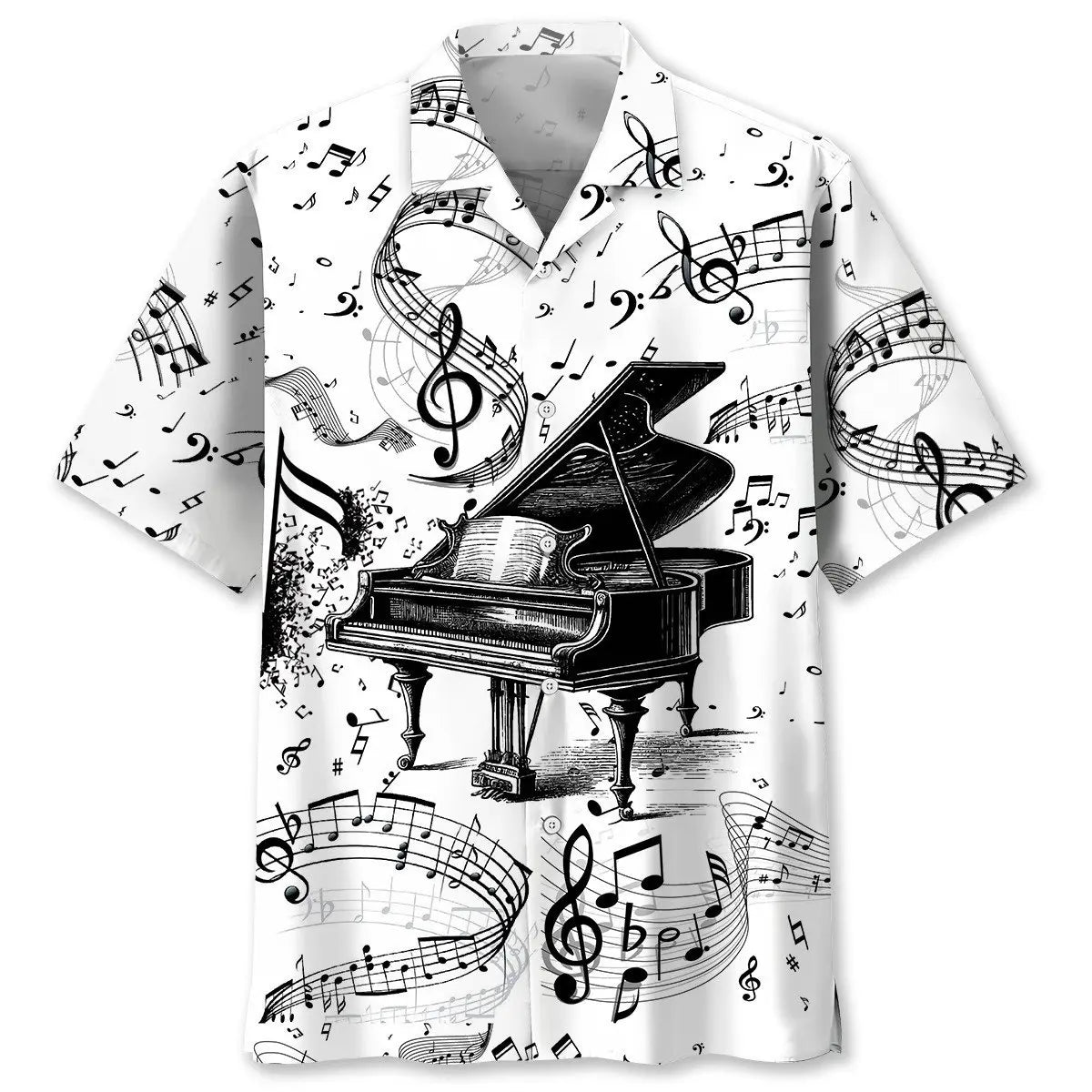 Hawaiian Shirt / Adults / S Grand Piano Black &amp; White Hawaiian Shirt