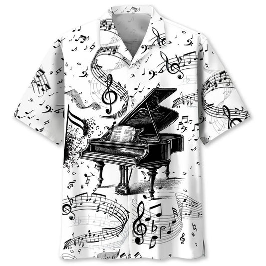 Hawaiian Shirt / Adults / S Grand Piano Black &amp; White Hawaiian Shirt