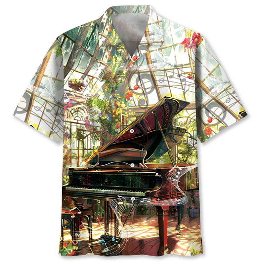 Hawaiian Shirt / Adults / S Grand Piano In Garden Hawaiian Shirt