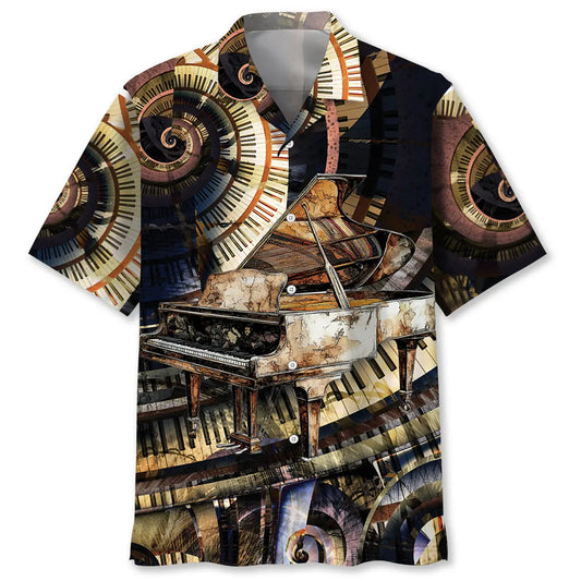 Hawaiian Shirt / Adults / S Grand Piano Old Vintage Keyboard Hawaiian Shirt