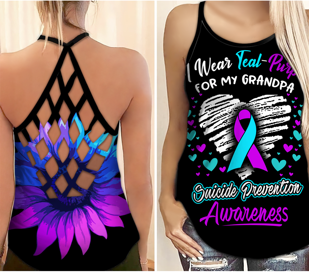Suicide Awareness Wear Teal Purple For My Grandpa – Hollow Tank Top