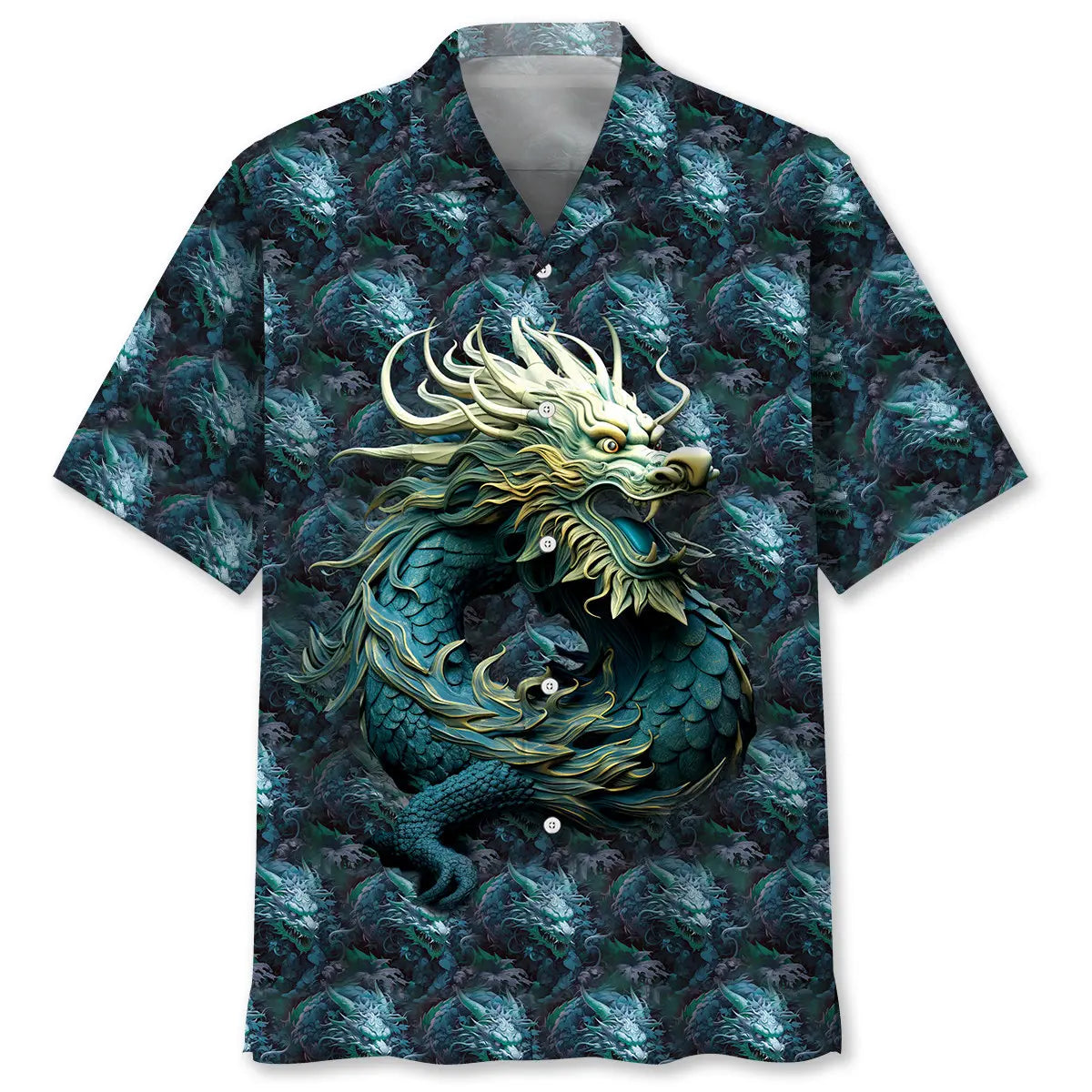 Hawaiian Shirt / Adults / S Green Leaves Chinese Dragon Hawaiian Shirt