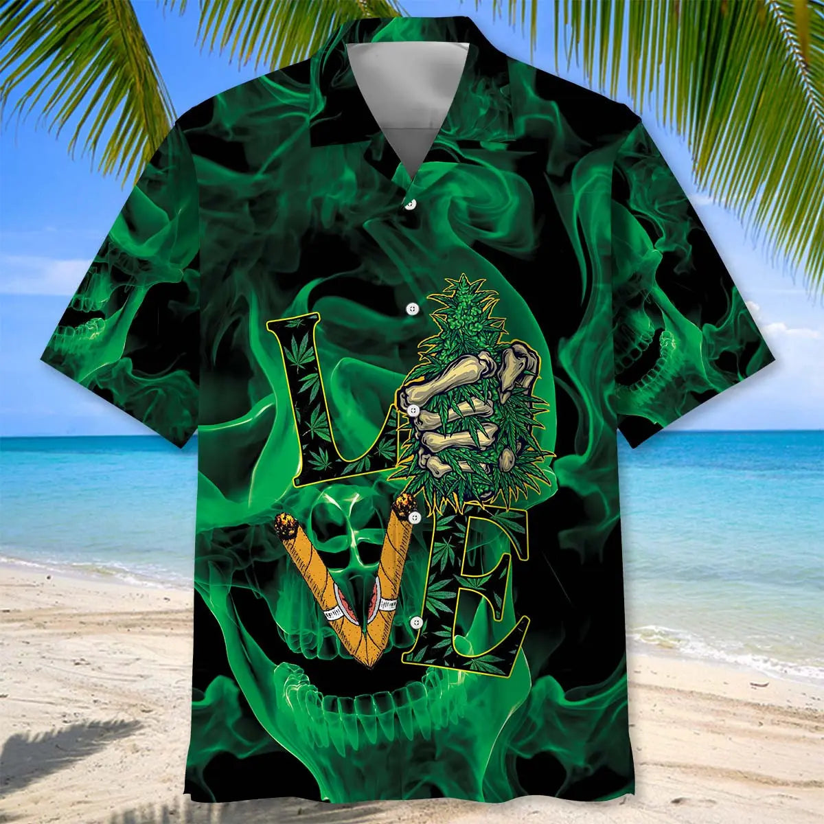 Green Smoky Skull Love Hawaiian Shirt