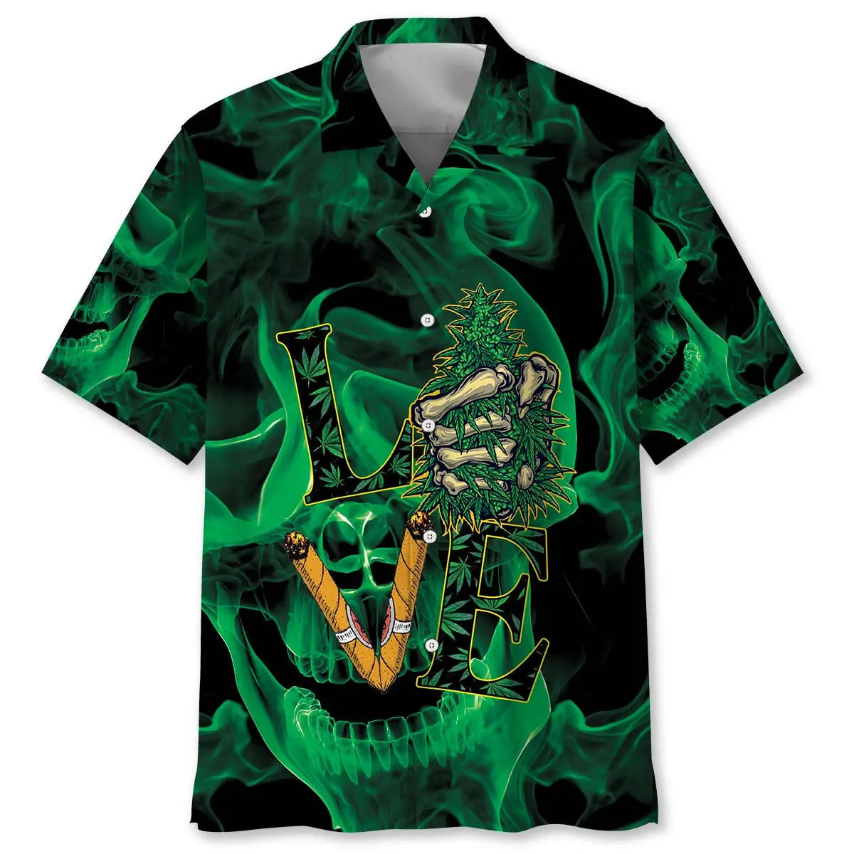Hawaiian Shirt / Adults / S Green Smoky Skull Love Hawaiian Shirt