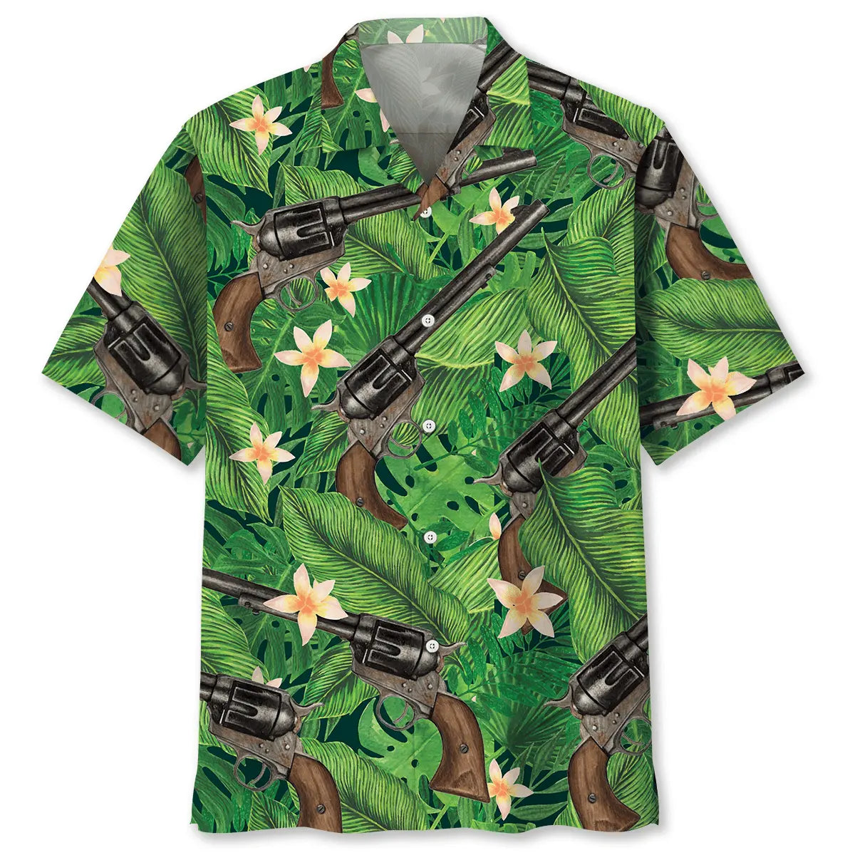 Hawaiian Shirt / Adults / S Green Tropical Vintage Guns Hawaiian Shirt