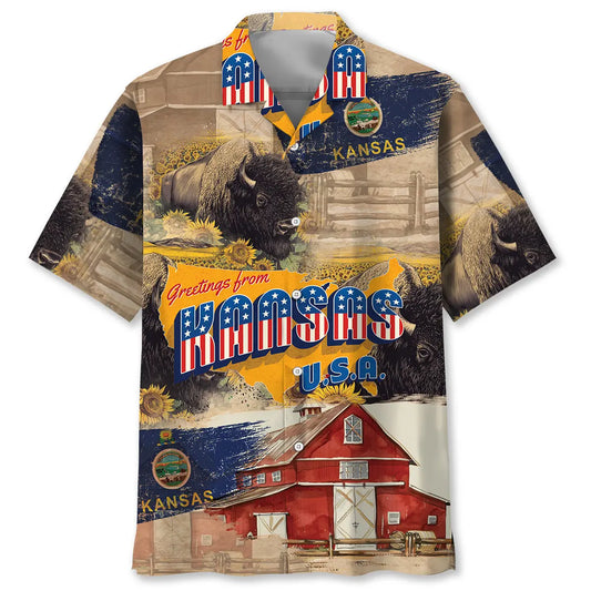 Hawaiian Shirt / Adults / S Greeting From Kansas USA Hawaiian Shirt