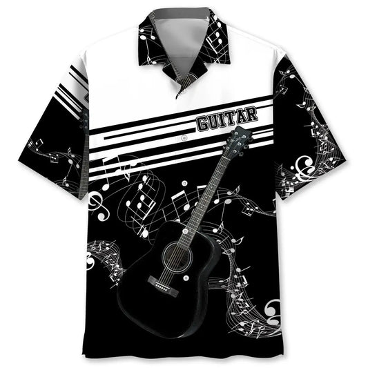 Hawaiian Shirt / Adults / S Guitar Black And White Hawaiian Shirt