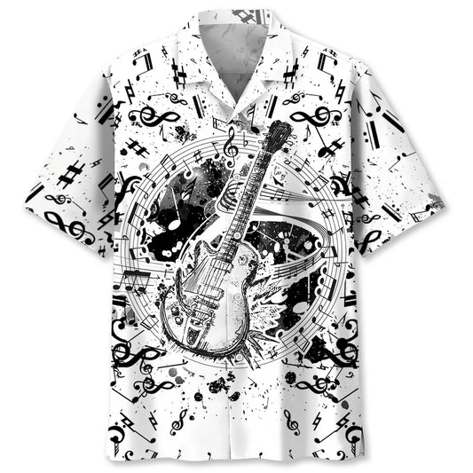 Hawaiian Shirt / Adults / S Guitar Black and White Hawaiian Shirt