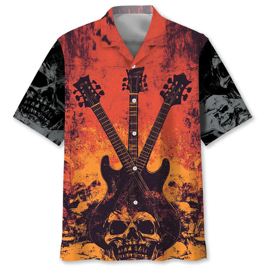 Hawaiian Shirt / Adults / S Guitar Crossed Skull Rock n Roll Hawaiian Shirt