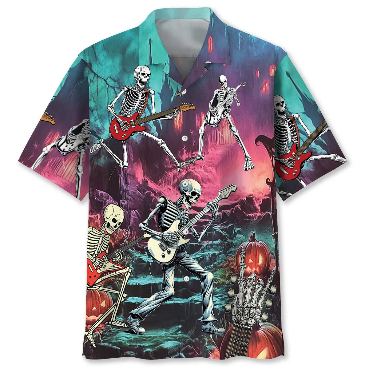 Hawaiian Shirt / Adults / S Guitar Skeleton Halloween Night Hawaiian Shirt