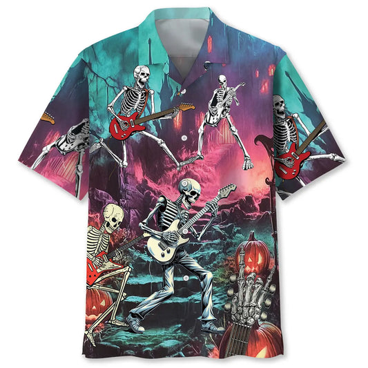 Hawaiian Shirt / Adults / S Guitar Skeleton Halloween Night Hawaiian Shirt