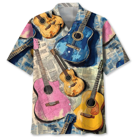 Hawaiian Shirt / Adults / S Guitar Vintage Newspaper Hawaiian Shirt