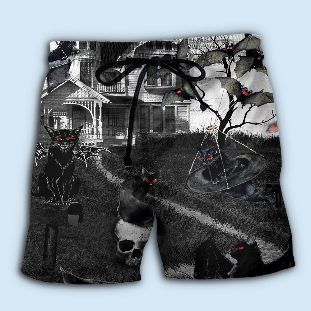 Flying Cats Spooky Night Art – Beach Short