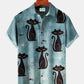 Hawaiian Shirt / Adults / S Halloween Light Blue Black Cat Men's Hawaiian Shirts Spider Web Cartoon Fun Stretch Aloha Camp Button Shirts