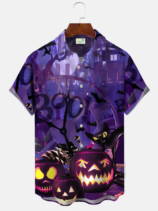 Hawaiian Shirt / Adults / S Halloween Pumpkin Mens Button Down Casual Hawaiian Shirt