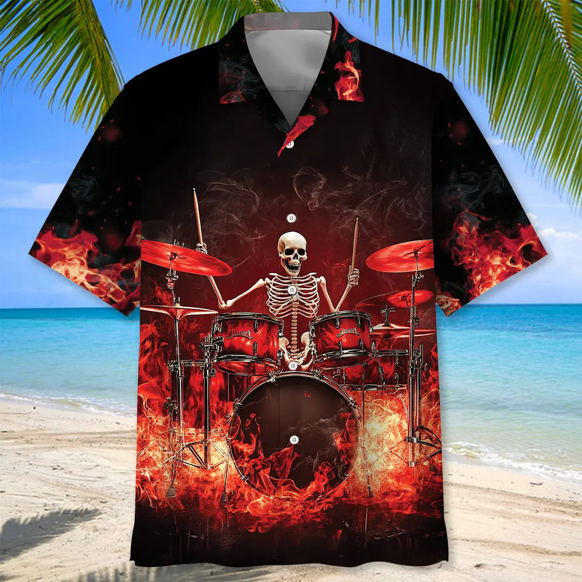 Halloween Racing Drum Set On Fire Hawaiian Shirt