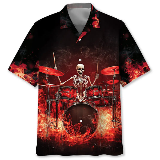 Hawaiian Shirt / Adults / S Halloween Racing Drum Set On Fire Hawaiian Shirt