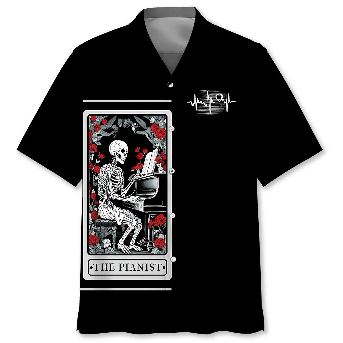 Hawaiian Shirt / Adults / S Halloween Skeleton Plays Piano Tarot Card Hawaiian Shirt