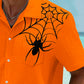 Halloween Spider Print Men's Seersucker Stretch Hawaiian Shirt
