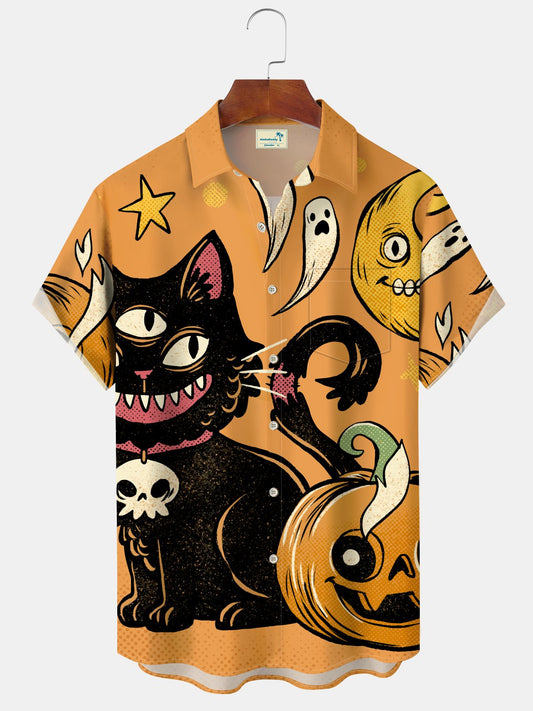 Hawaiian Shirt / Adults / S Halloween Vintage Cat Pumpkin Holiday Hawaiian Shirt