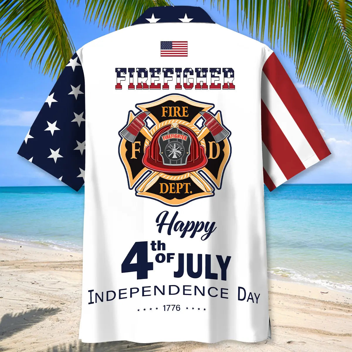 Happy 4th of July USA Firefighter Hawaiian Shirt
