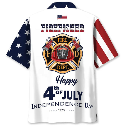 Hawaiian Shirt / Adults / S Happy 4th of July USA Firefighter Hawaiian Shirt