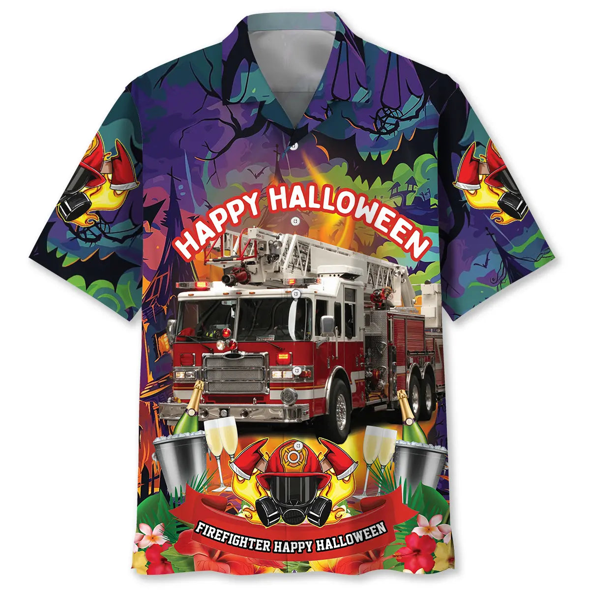Hawaiian Shirt / Adults / S Happy Halloween Firefighter Shirt Hawaiian Shirt