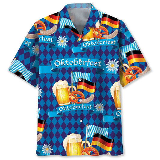 Hawaiian Shirt / Adults / S Happy Oktoberfest Blue Hawaiian Shirt