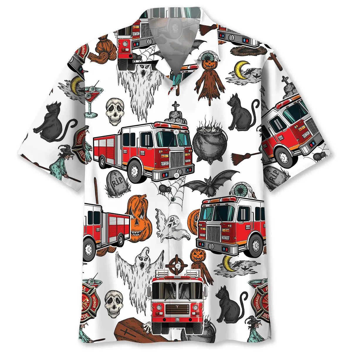 Hawaiian Shirt / Adults / S Haunted Firefighter Trucks Hawaiian Shirt