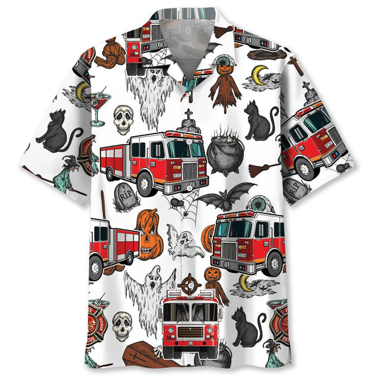 Hawaiian Shirt / Adults / S Haunted Firefighter Trucks Hawaiian Shirt