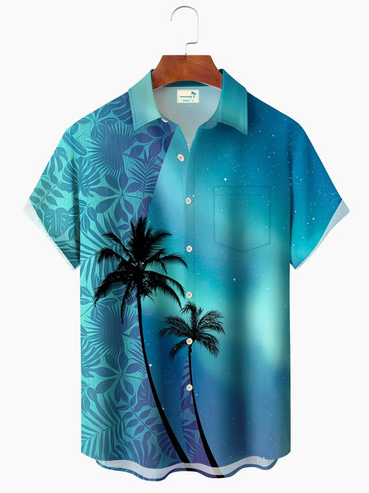Hawaiian Shirt / Adults / S Hawaii Beach Tropical Plant Leaves Flower Aurora Ombre Palm Tree Aloha Hawaiian Shirt
