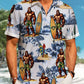 Hawaii Bigfoot Print Art Buttons Stretch Large Size Men's Hawaiian Shirt