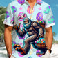 Hawaii Easter Bigfoot Fun Print Art Buttons Stretch Large Size Men's Hawaiian Shirt