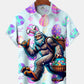 Hawaiian Shirt / Adults / S Hawaii Easter Bigfoot Fun Print Art Buttons Stretch Large Size Men's Hawaiian Shirt